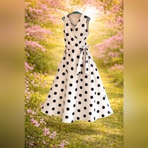 Flying Tomato White Sleeveless Polka Dot Midi Dress